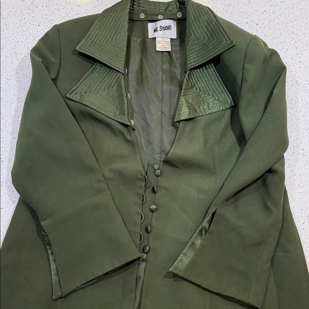 M.STUDIO Olive Green Tailored Button-Front Blazer